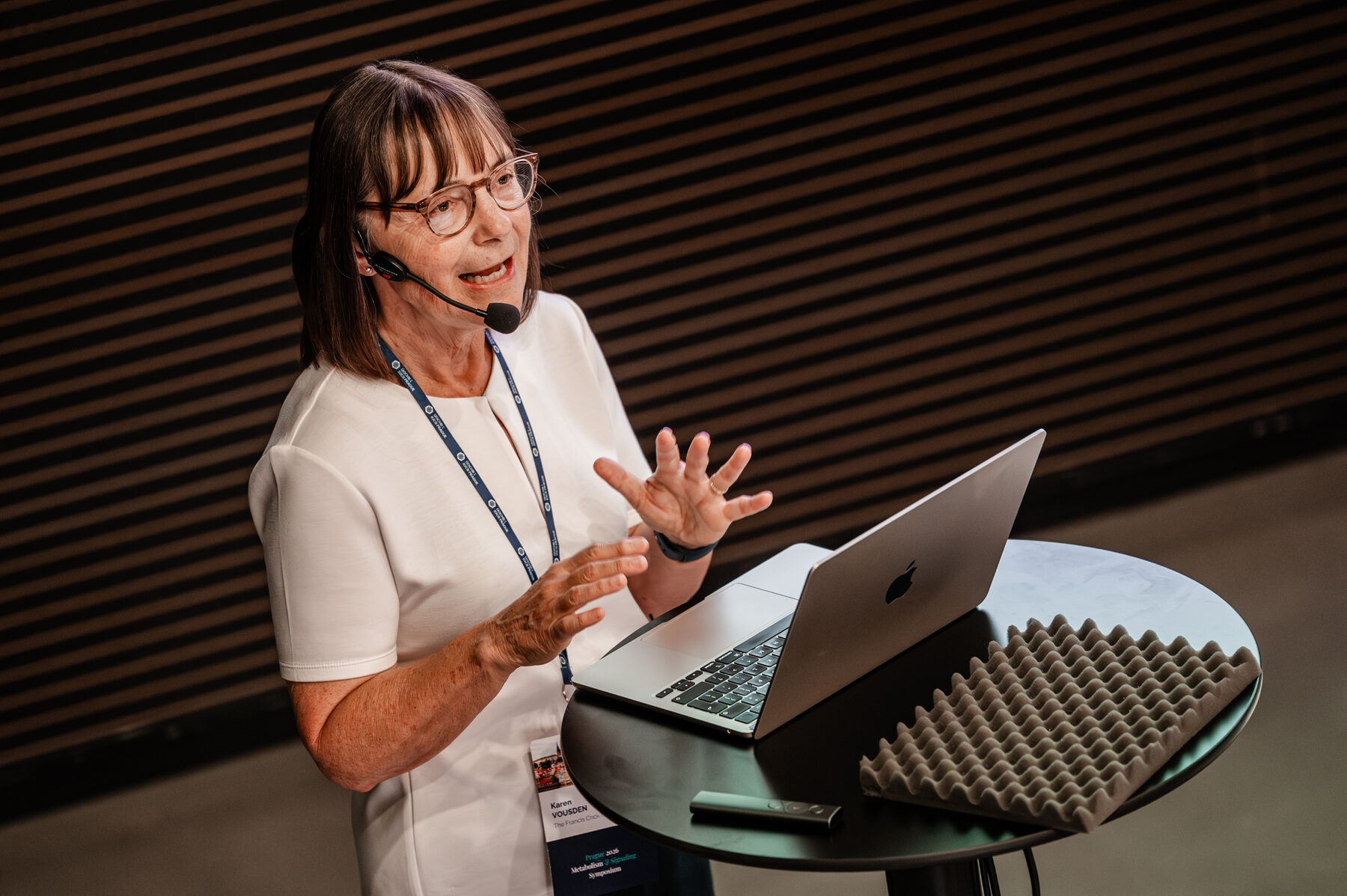 Karen Vousden speaking at the symposium